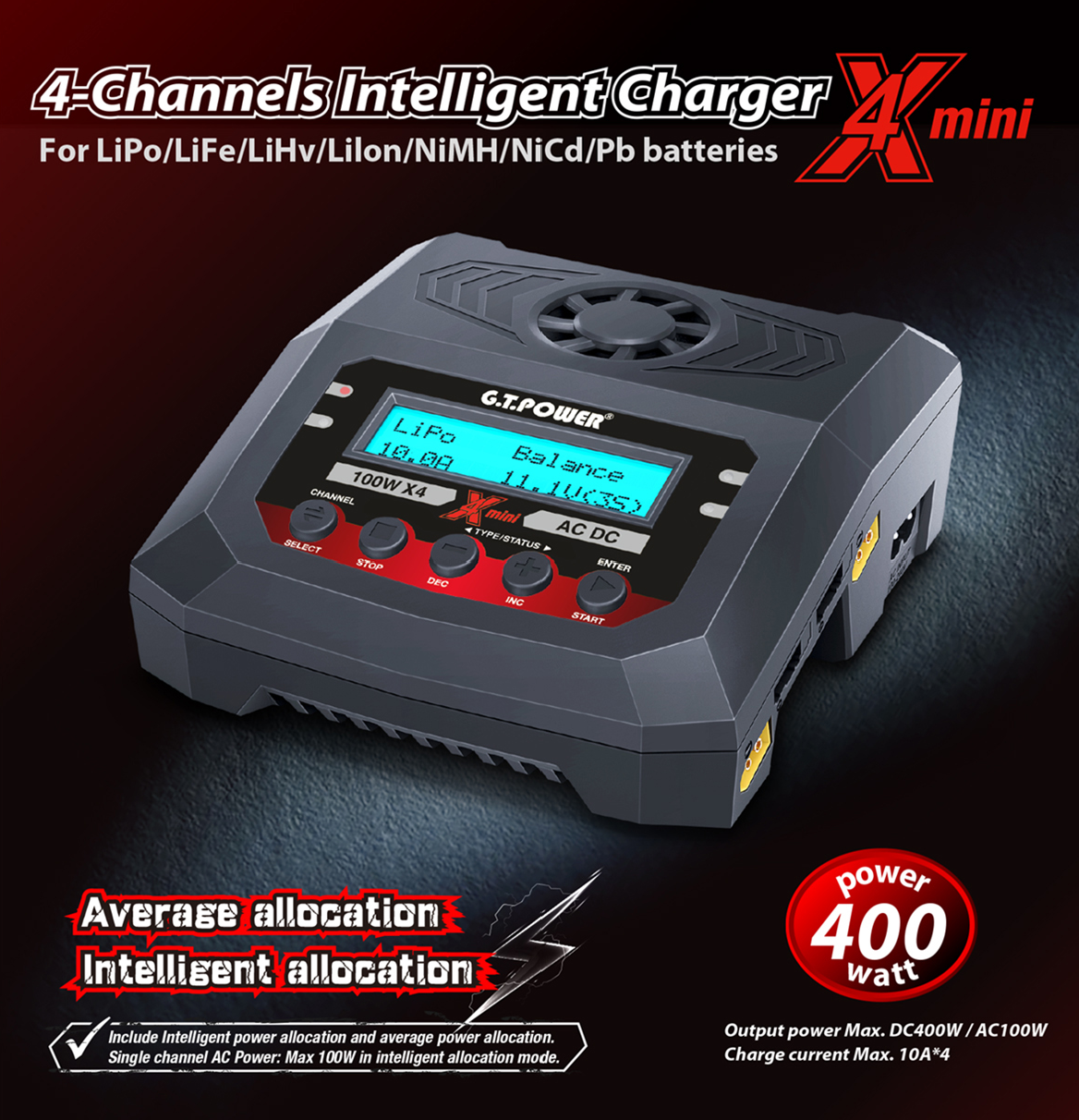 G.T. Power X4 100W AC / 100W x4 AC/DC Mini Charger