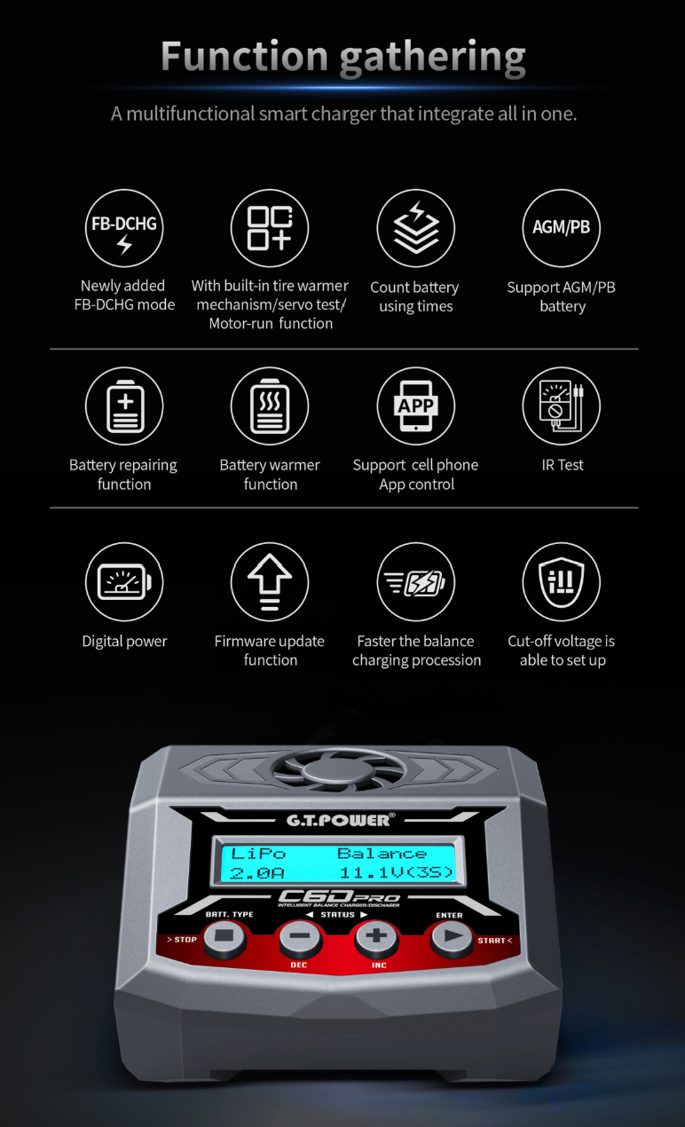 G.T. Power C6D Air 100W AC/DC 12A Intelligent Charger Discharger