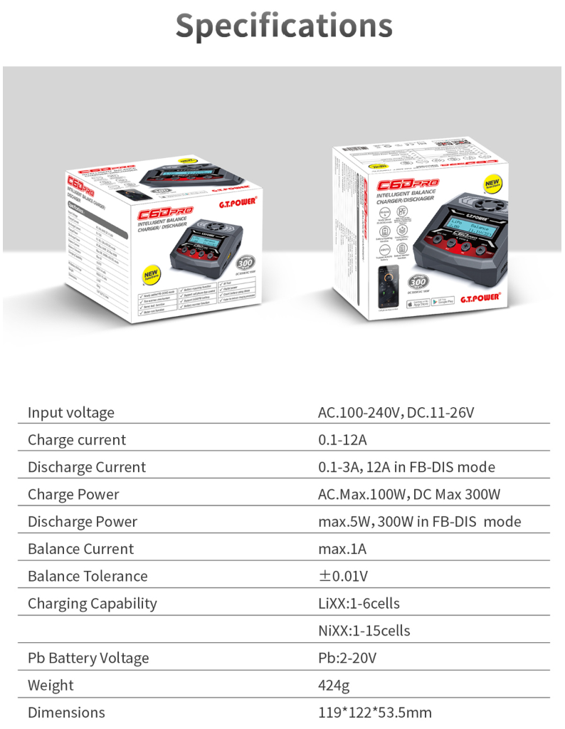 G.T. Power C6D Air 100W AC/DC 12A Intelligent Charger Discharger