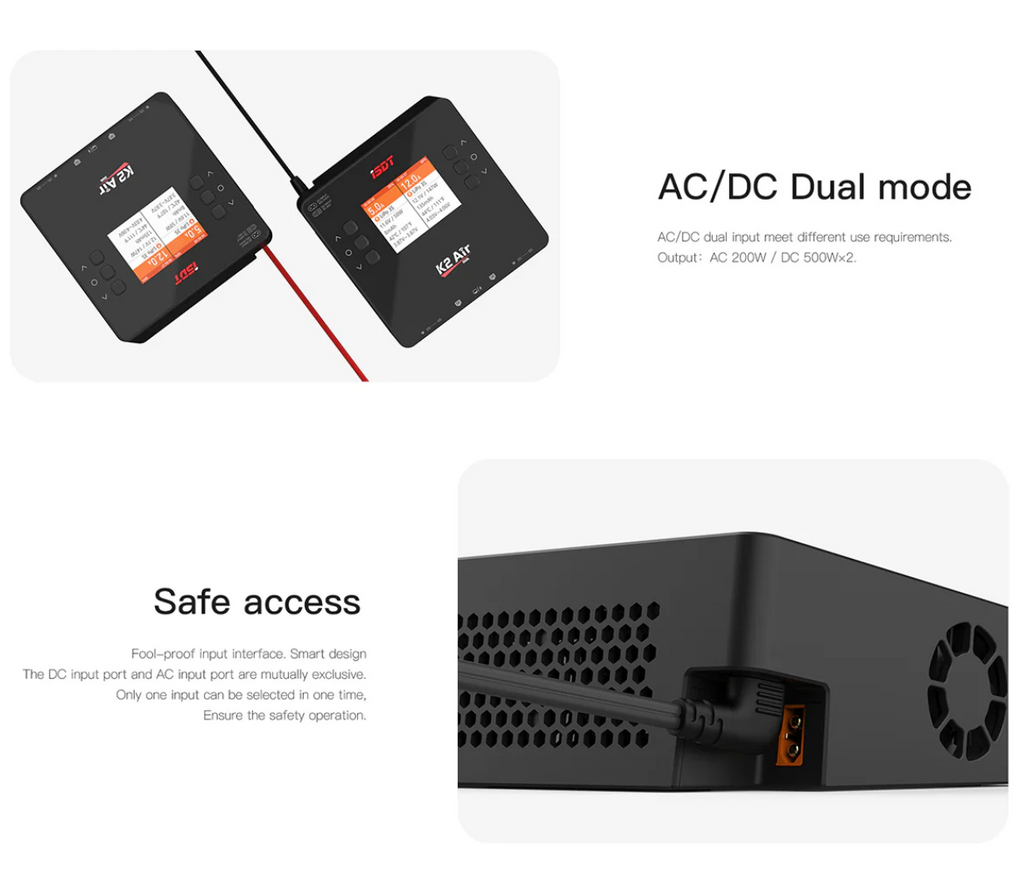 K2 Air Bluetooth Remote Control Lipo Charger,AC/DC 200W/500Wx2 20A Smart Balance Discharger/Charger
