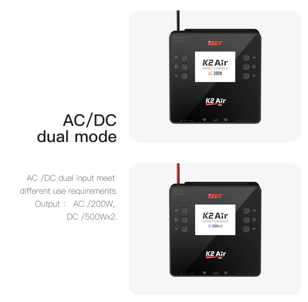 K2 Air Bluetooth Remote Control Lipo Charger,AC/DC 200W/500Wx2 20A Smart Balance Discharger/Charger