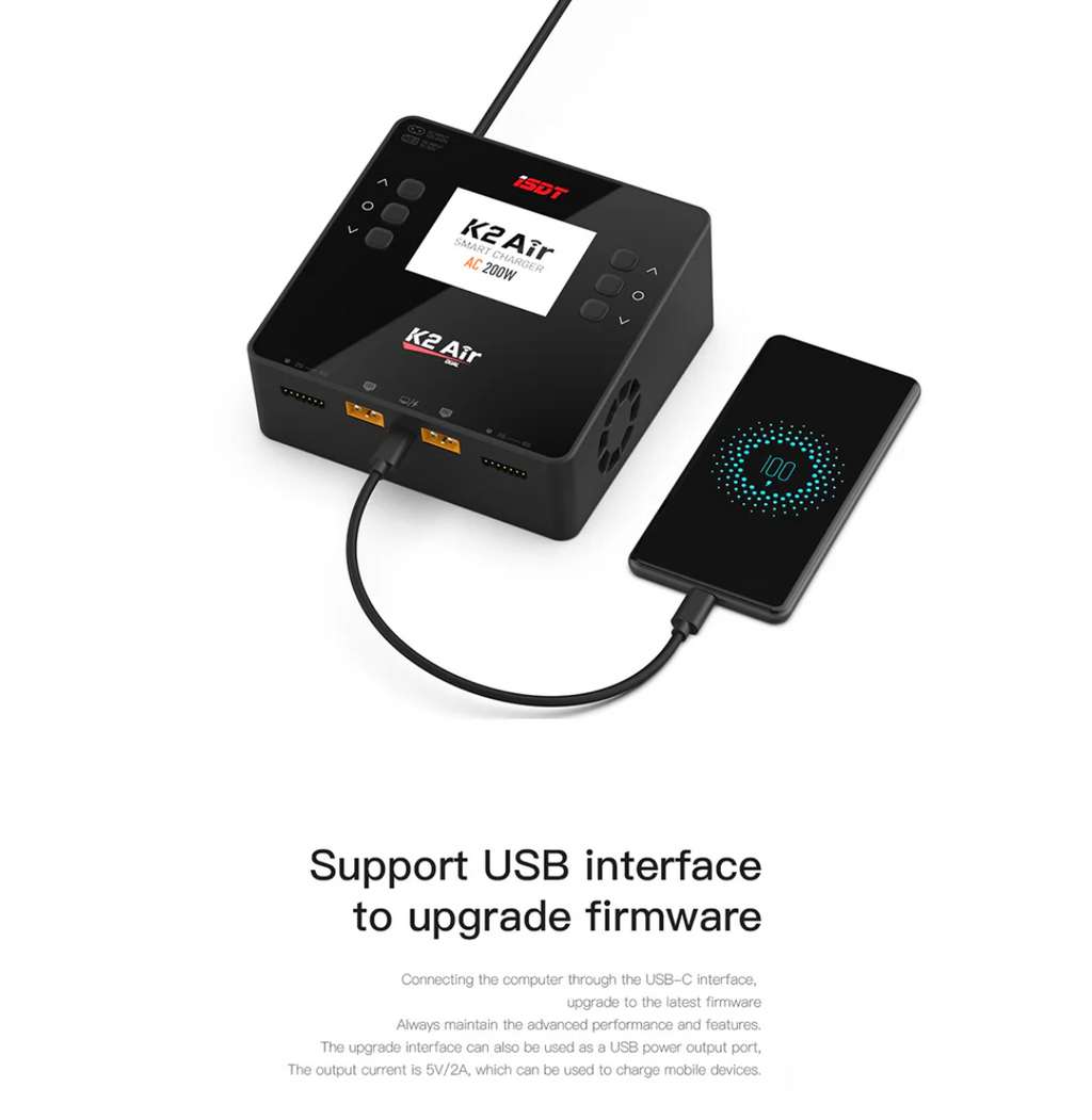 K2 Air Bluetooth Remote Control Lipo Charger,AC/DC 200W/500Wx2 20A Smart Balance Discharger/Charger