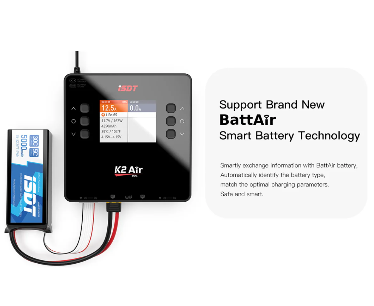 K2 Air Bluetooth Remote Control Lipo Charger,AC/DC 200W/500Wx2 20A Smart Balance Discharger/Charger
