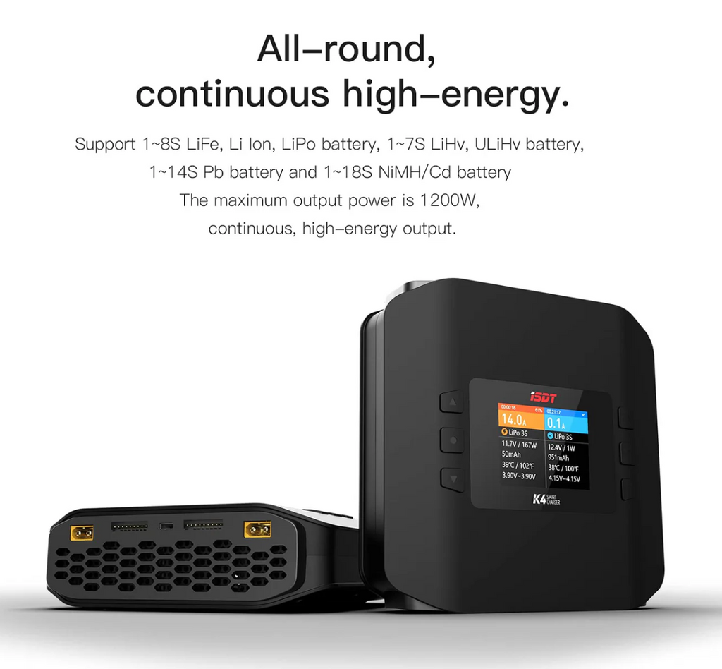 ISDT K4 LiPo Charge/Discharge Cycle Mode Charger,AC 400W DC 600Wx2 Smart Remote Mobile Operation Charger