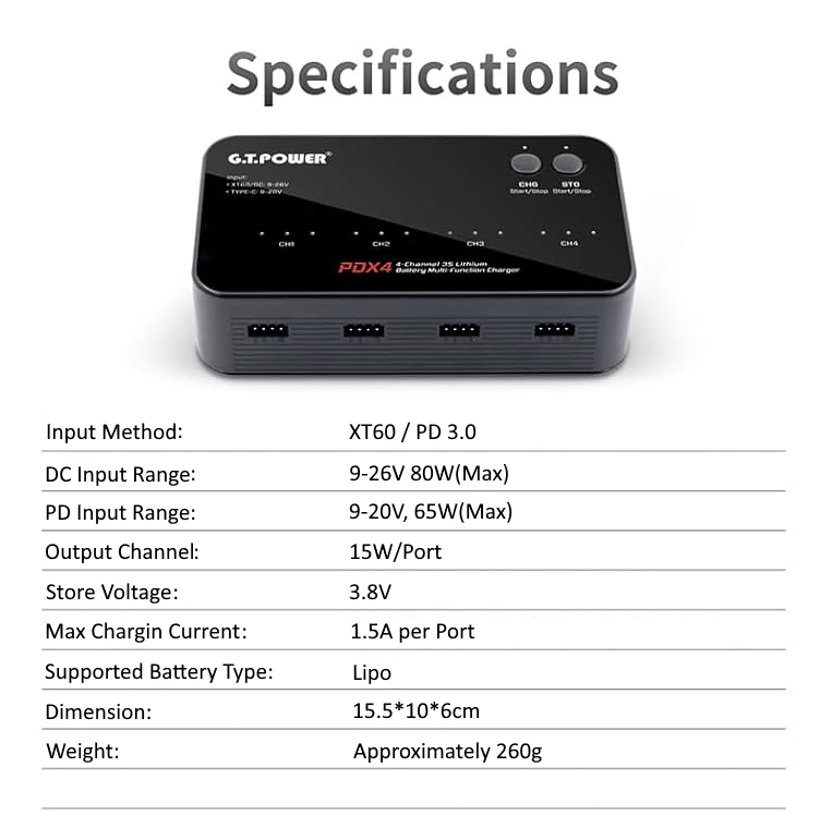 GT.POWER PDX4 PD/DC Quad-Channel Intelligent Balance Charger