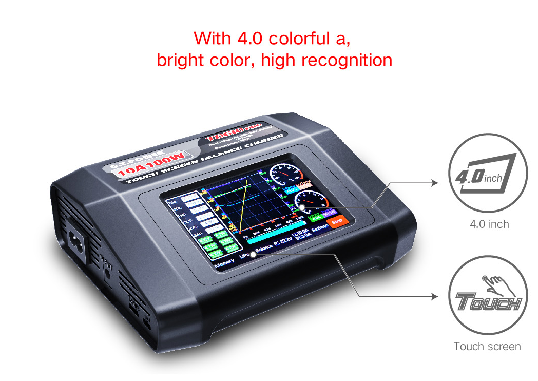 G.T. Power TD610 PRO 100W 10A AC DC Touch Screen Battery Charger Discharger