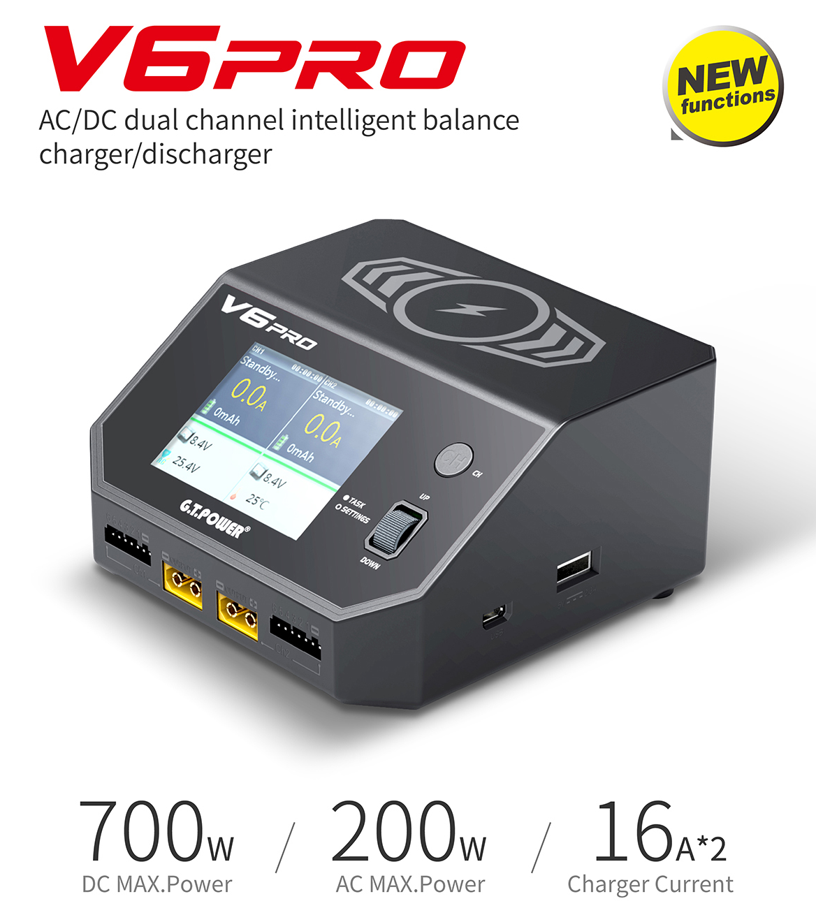 GT.POWER V6 Pro AC/DC Dual-Channel Intelligent Balance Charger Discharger