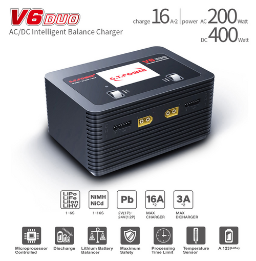 G.T. Power V6 DUO AC 200W DC 400W 2x16A Battery Charger Discharger