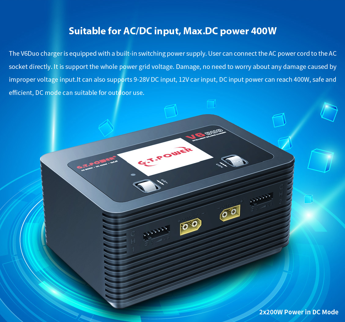 G.T. Power V6 DUO AC 200W DC 400W 2x16A Battery Charger Discharger