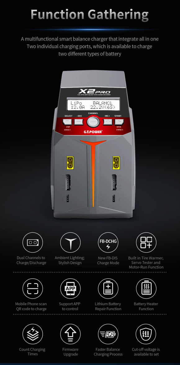 G.T. Power X2 Air/PRO V2 AC/DC Dual Channels Intelligent Balance Charger Discharger
