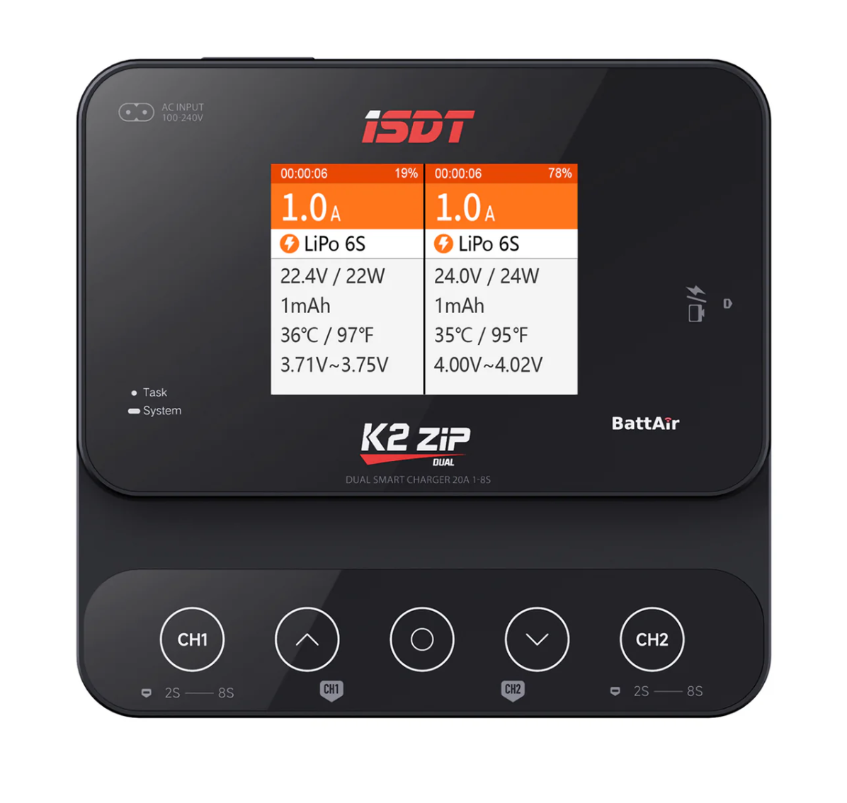 ISDT K2 Zip Lipo Battery Balance Charger Discharger 1-8S AC 200W DC 500Wx2 20A Smart Charger for Life, Lilon, LiPo, LiHv/Pb/NiMH Battery Balance Charger