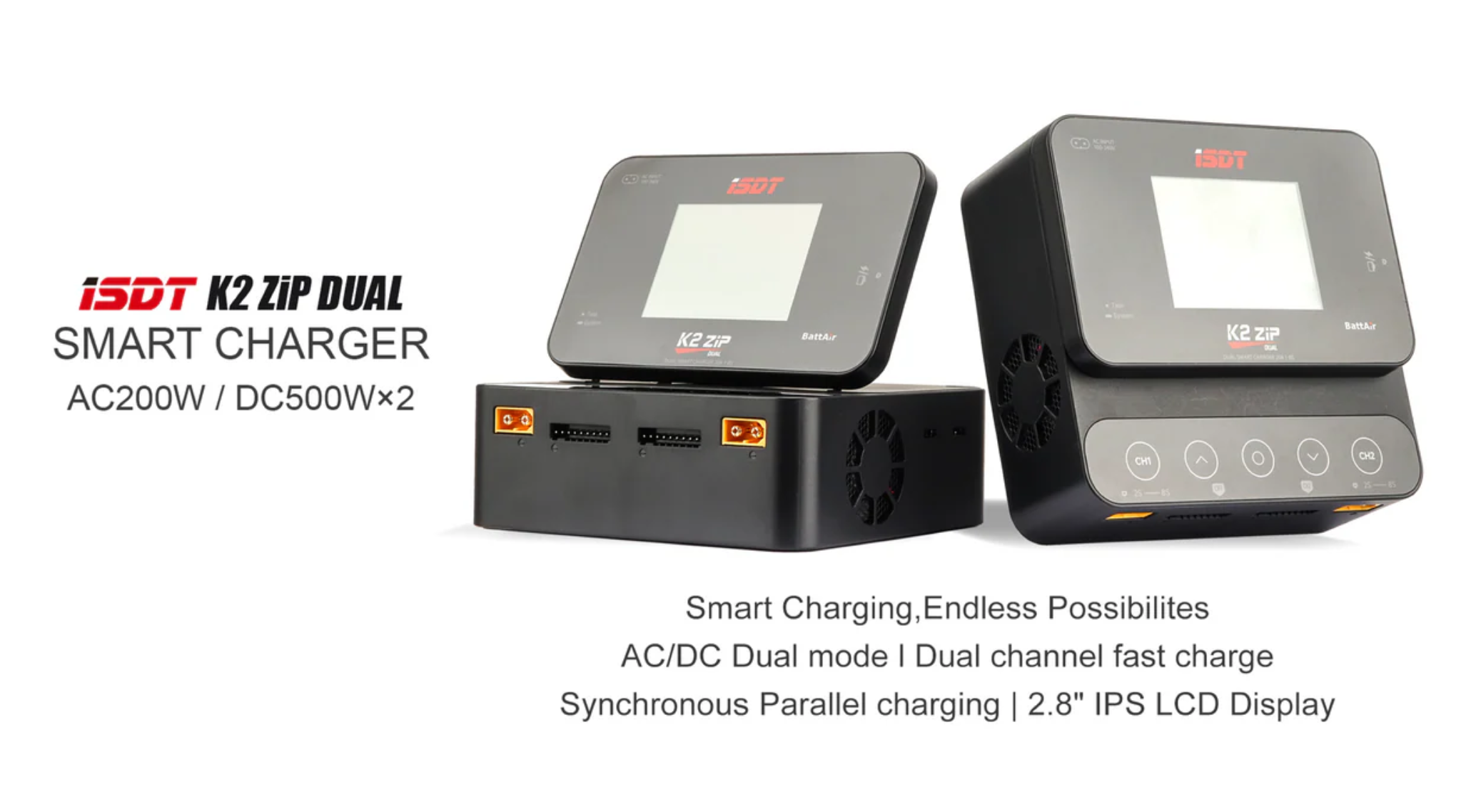 ISDT K2 Zip Lipo Battery Balance Charger Discharger 1-8S AC 200W DC 500Wx2 20A Smart Charger for Life, Lilon, LiPo, LiHv/Pb/NiMH Battery Balance Charger